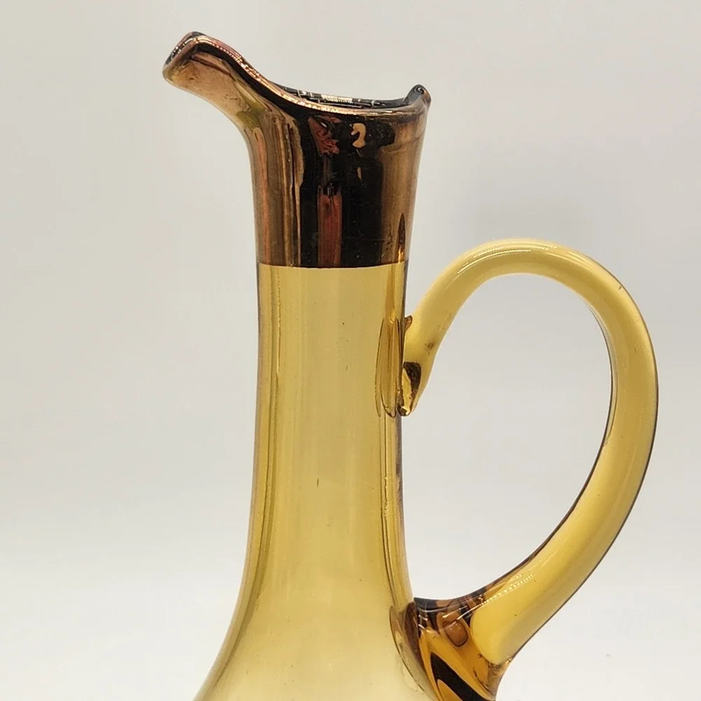 Vintage Moser MCM Limited Edition Amber Glass Decanter Gold Overlay Rose Floral‎